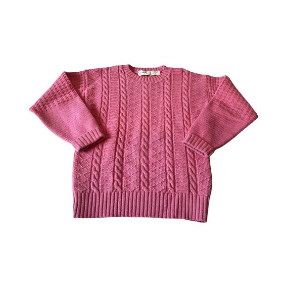 Vtg The Eagle’s Eye 100% Wool Woman’s Small Cable Knit Pink Crewneck Sweater - Picture 1 of 3